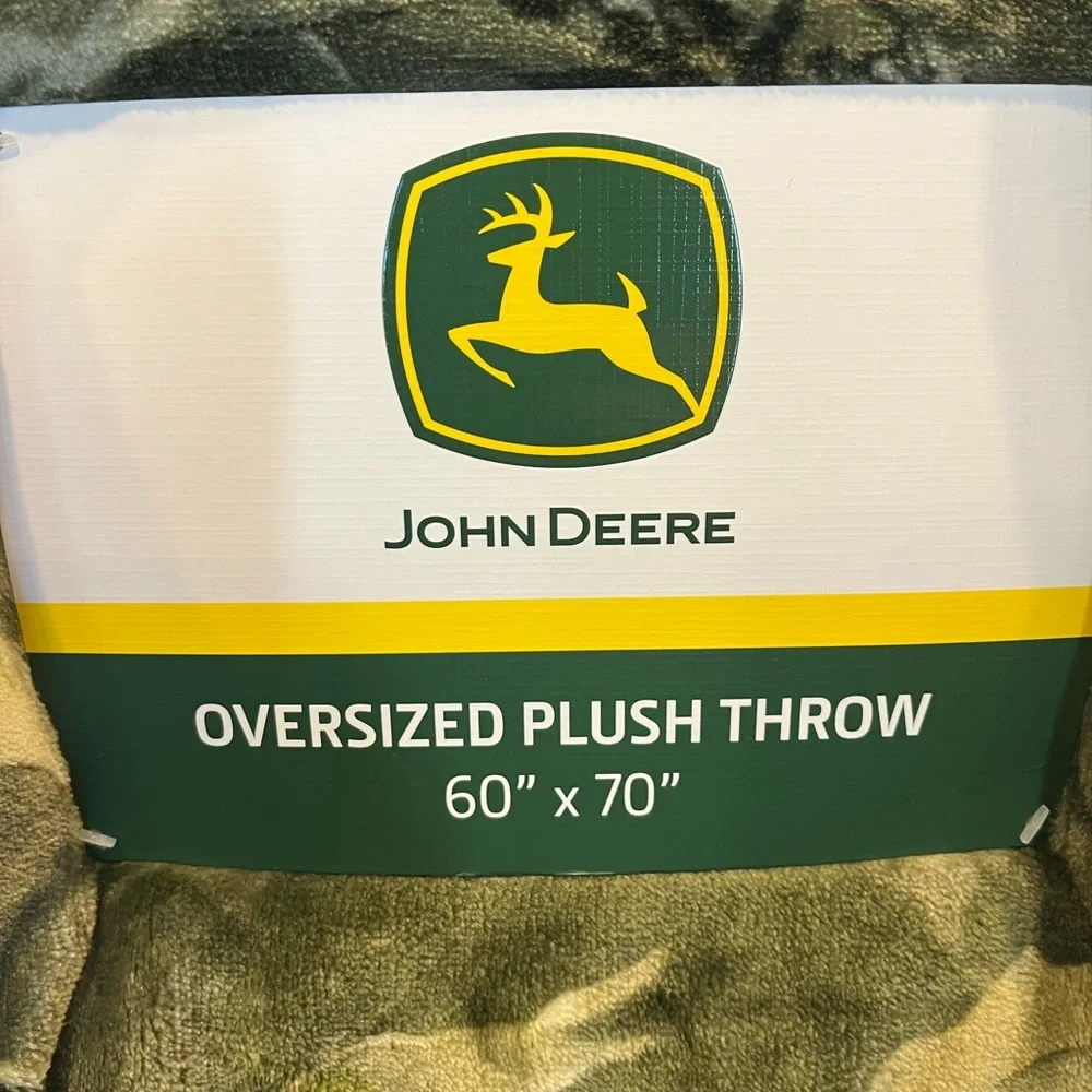 John Deere camouflage camo Green and Yellow Plush Throw Blanket